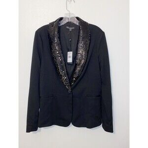 Adrianna Papell Womens Black Formal Evening Jacket Small Sequin Lapel